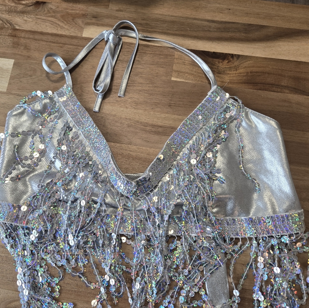 Source Unknown Silver Sequin Fringe Two-Piece Set - Picture 3 of 16